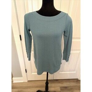 J. Jill Shirt Womens Blue Thermal Tunic Waffle Knit 4 Button Long Sleeve Small P